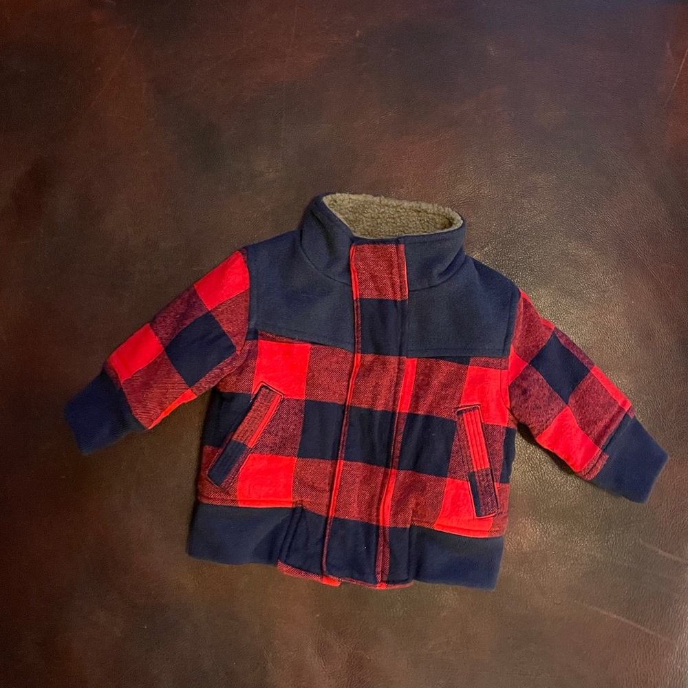 Navy/red Buffalo check coat - 6 months